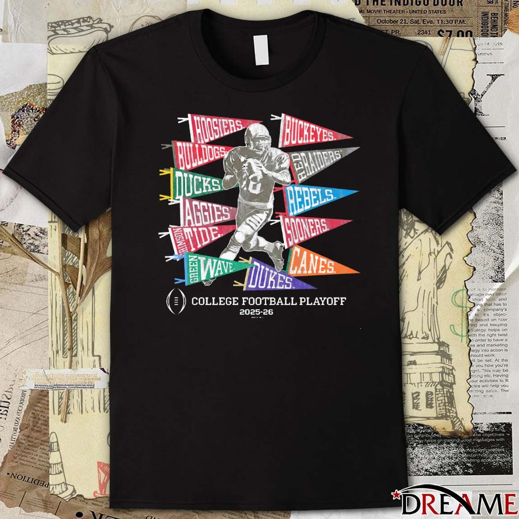 12 Teams College Football Playoff 2025-26 Pennants Football Player t-shirt