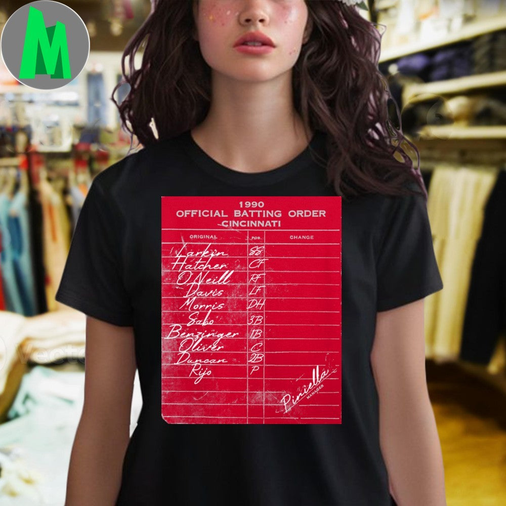 1990 Cincinnati Reds Official Batting Order T-Shirt