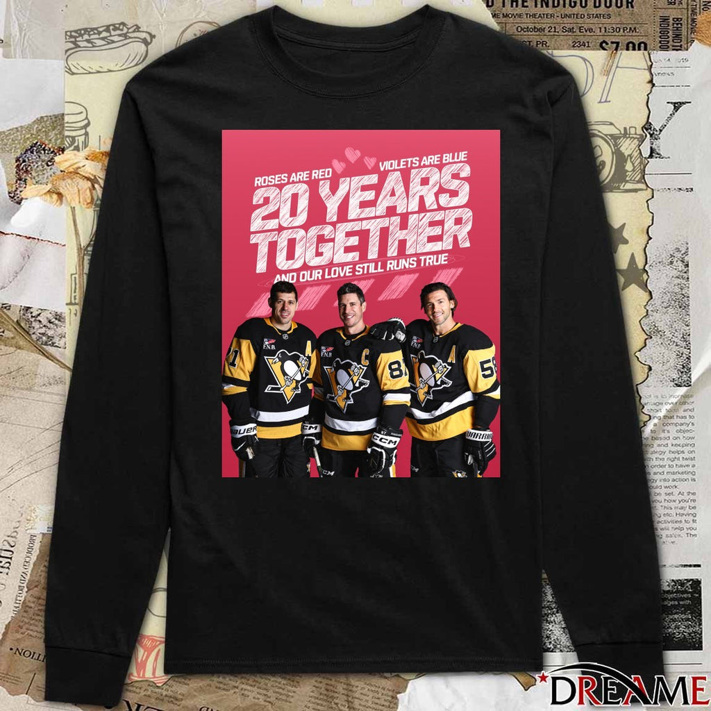 20 Years Together And Our Love Still Runs True Roses Are Red Violets Are Blue Pittsburgh Penguins t-shirt