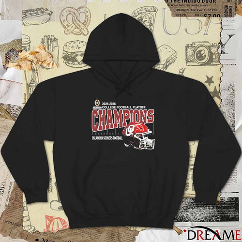 2025 2026 College Football Playoff Champions Oklahoma Sooners Football Helmet Oklahoma Memorial Stadium In Norman Oklahoma t-shirt
