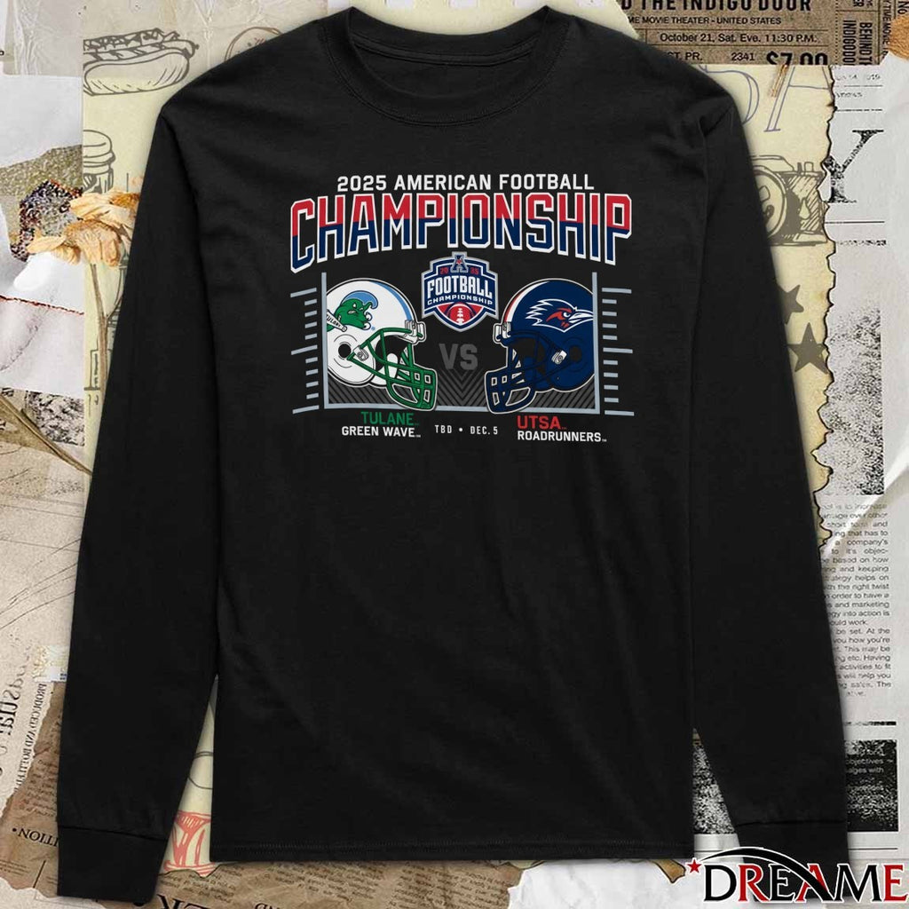 2025 American Conference Football Championship UTSA Roadrunners vs Tulane Green Wave TBD December 5 Helmets t-shirt