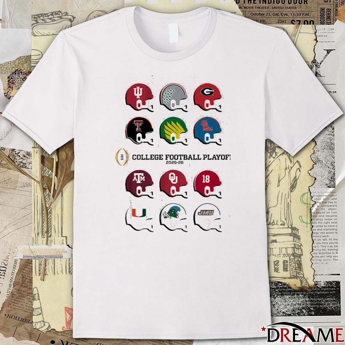 2025 CFP Field Toy Team Helmets Hoosiers, Buckeyes, Bulldogs, Raiders, Ducks, Rebels, Aggies and Sooners t-shirt