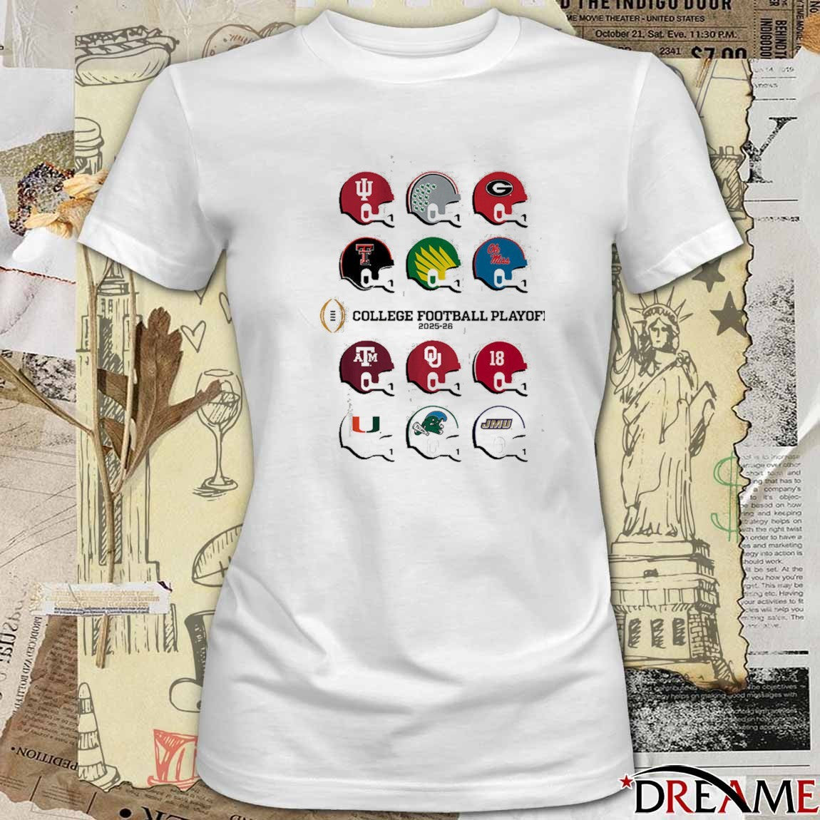 2025 CFP Field Toy Team Helmets Hoosiers, Buckeyes, Bulldogs, Raiders, Ducks, Rebels, Aggies and Sooners t-shirt