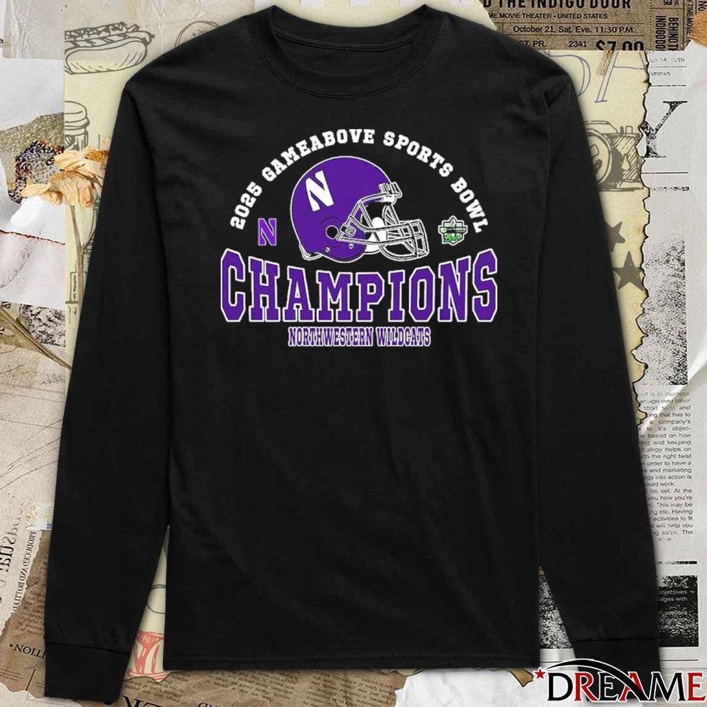 2025 Game Above Bowl Champions Northwestern Wildcats Football Champions Helmets Football t-shirt