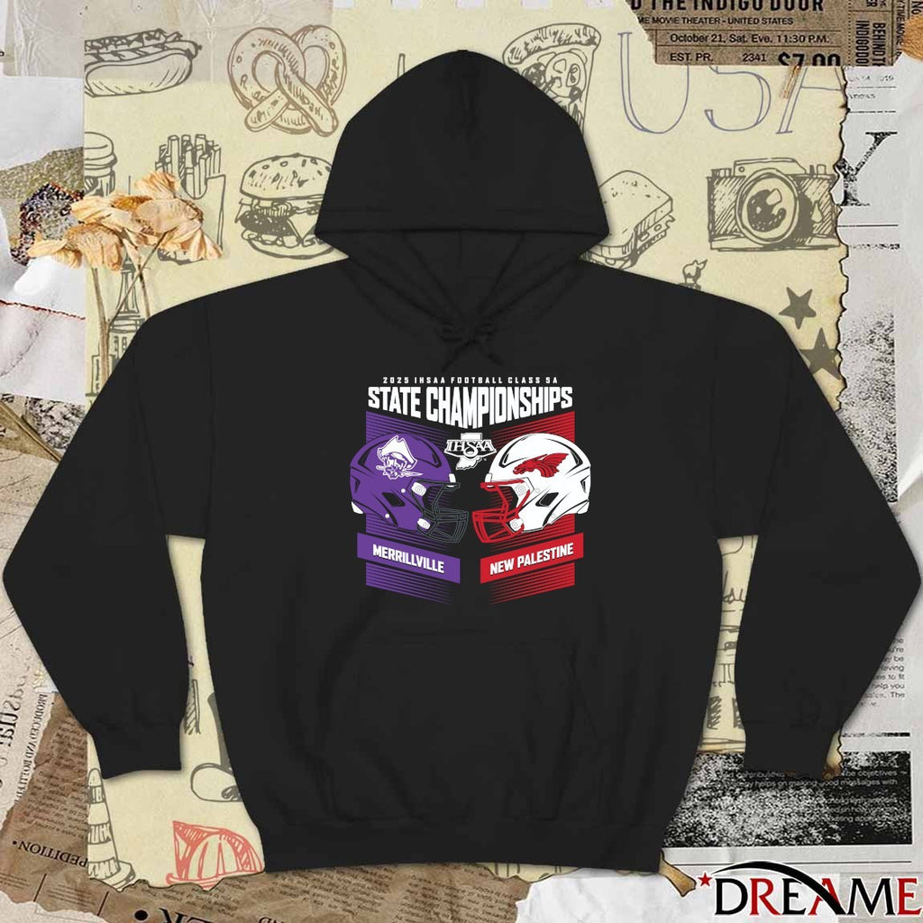 2025 IHSAA Football State Championships Merrillville vs New Palestine Head To Head Class 5A t-shirt