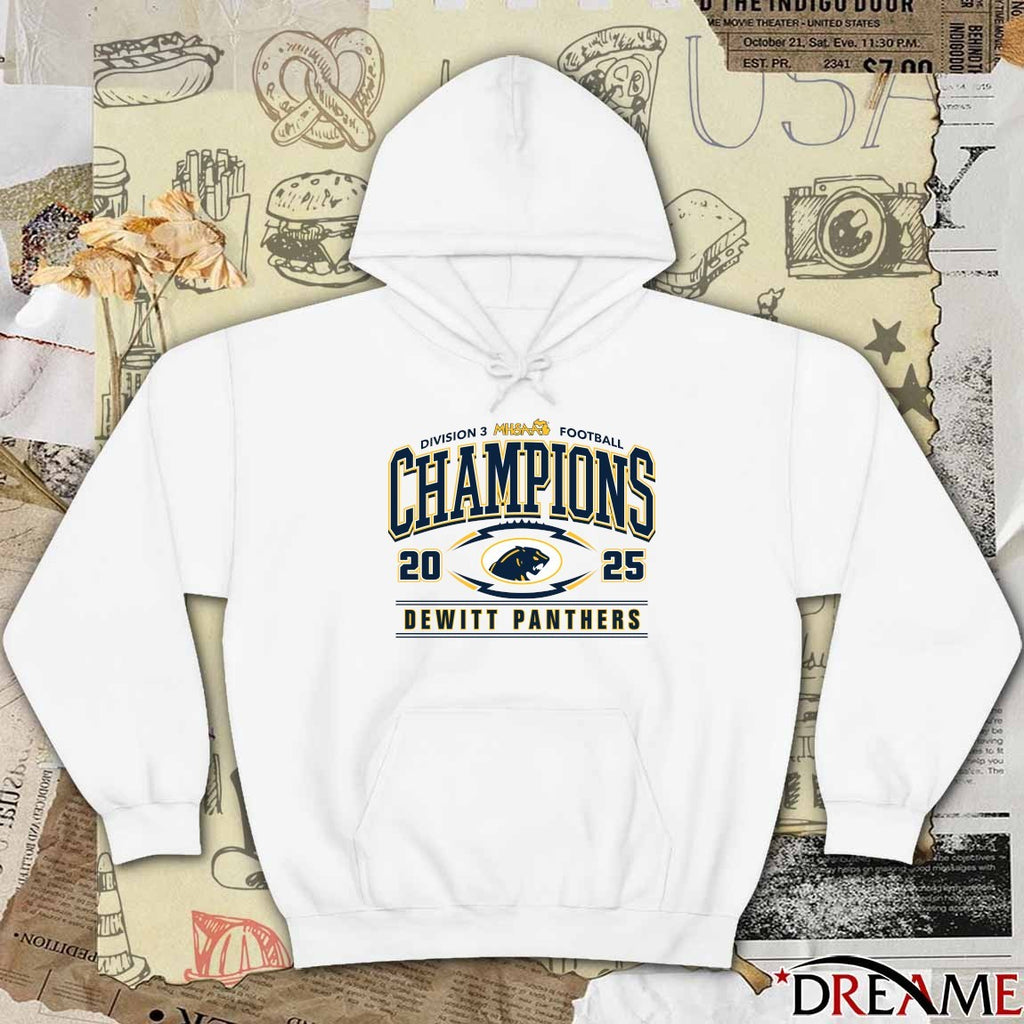 2025 MHSAA Football Division 3 Champions DeWitt Panthers Logo t-shirt