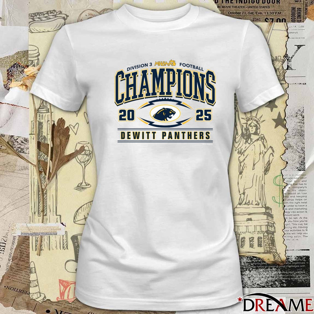 2025 MHSAA Football Division 3 Champions DeWitt Panthers Logo t-shirt