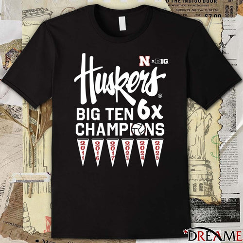 2025 Men’s Nebraska Cornhuskers Red Summit Sportswear Big Ten 6x Volleyball Champions t-shirt