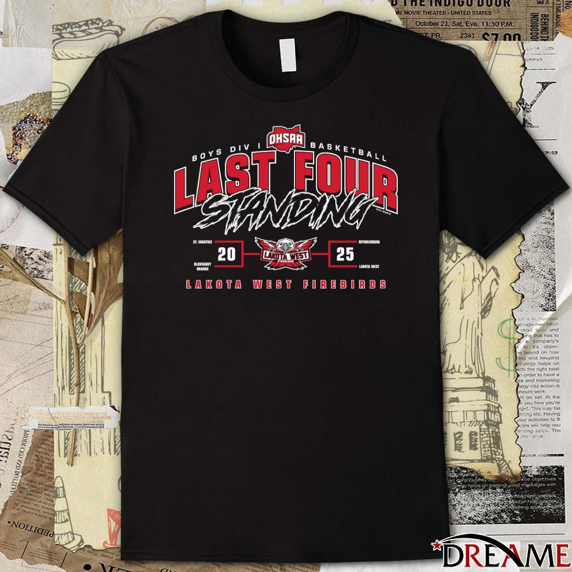 2025 OHSAA Boys Basketball D1 Last Four Standing Lakota West Firebirds Logos t-shirt