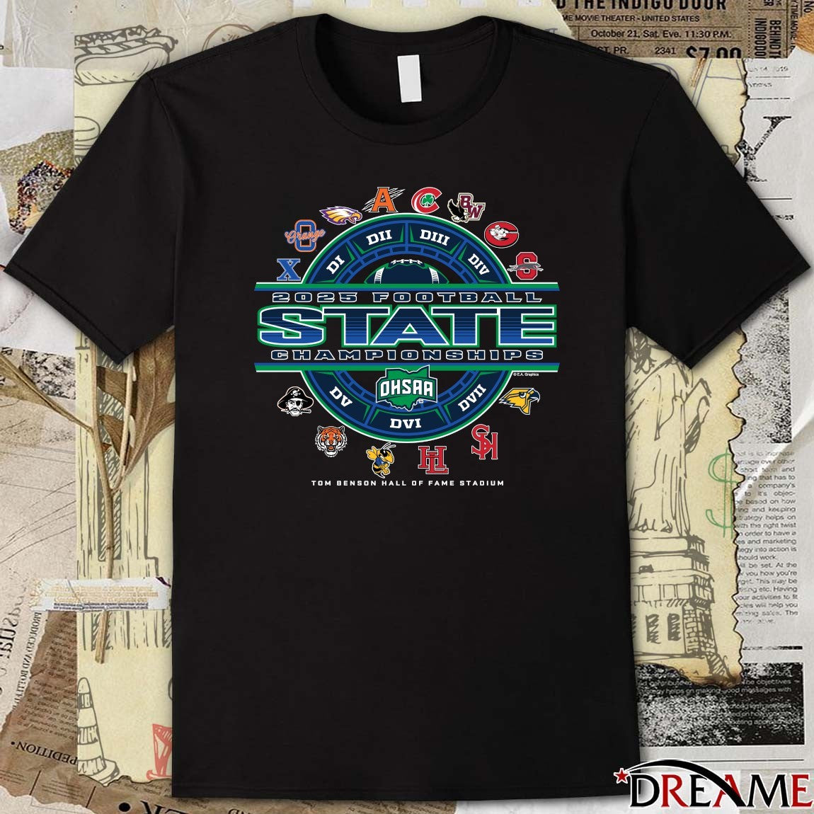 2025 OHSAA Football State Championships Tom Benson Hall Of Fame Stadium Logos t-shirt