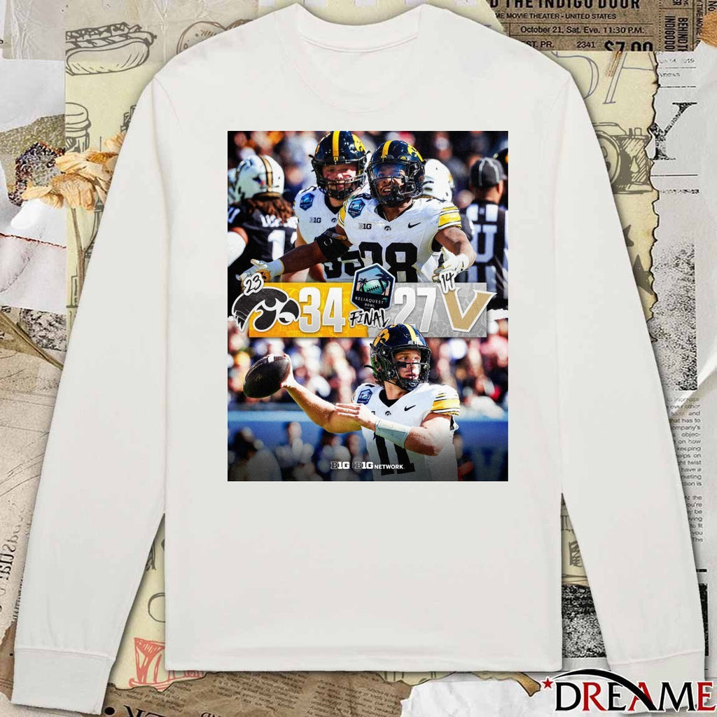 2025 ReliaQuest Bowl Iowa Hawkeyes Vs Vanderbilt Commodores Final Score 34 – 27 Poster t-shirt