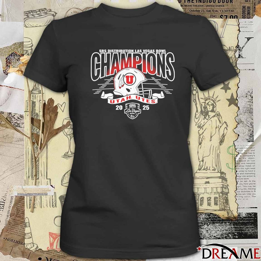 2025 SRS Distribution Las Vegas Bowl Champions Utah Utes Helmets Football Logos t-shirt