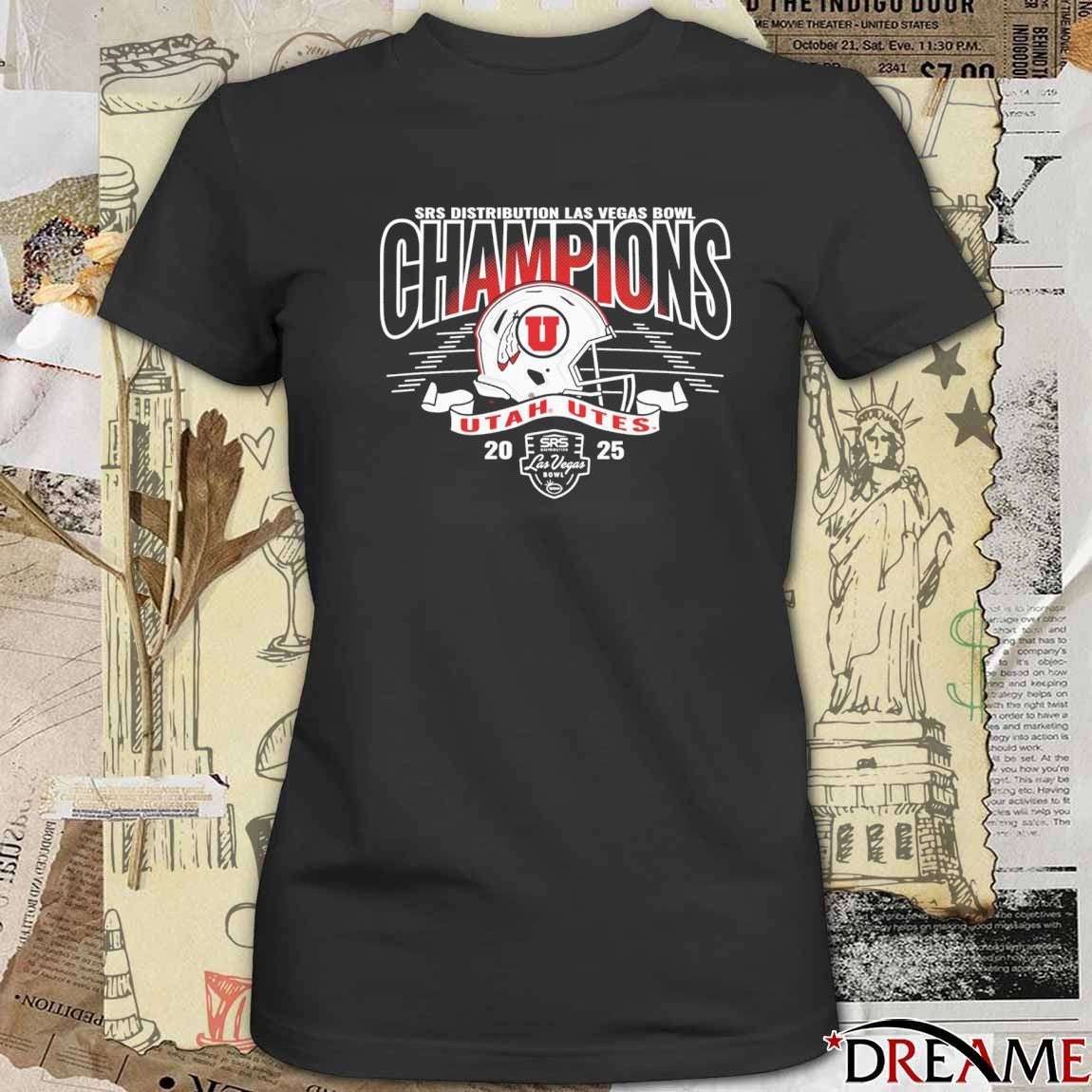 2025 SRS Distribution Las Vegas Bowl Champions Utah Utes Helmets Football Logos t-shirt
