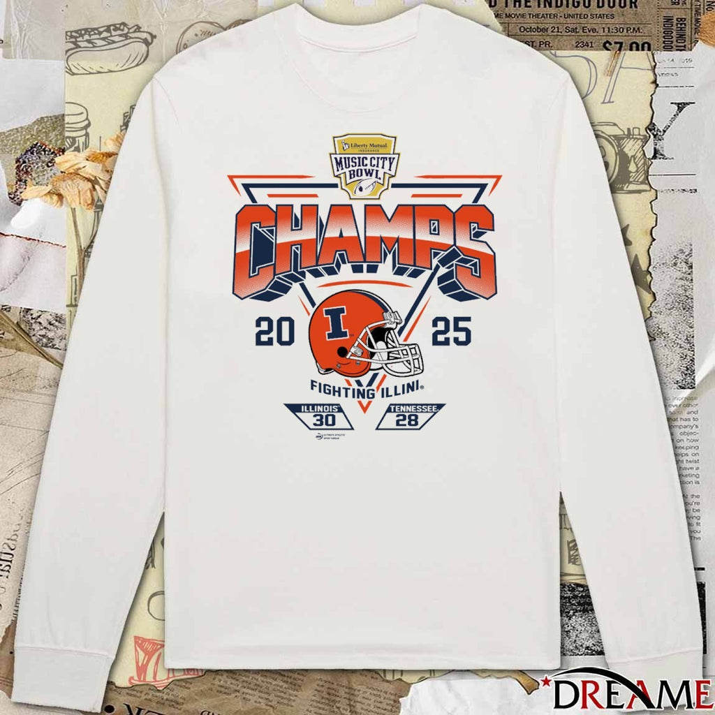 2025 Transperfect Music City Bowl Illinois Champs Score Vs Tennessee 30 -28 t-shirt