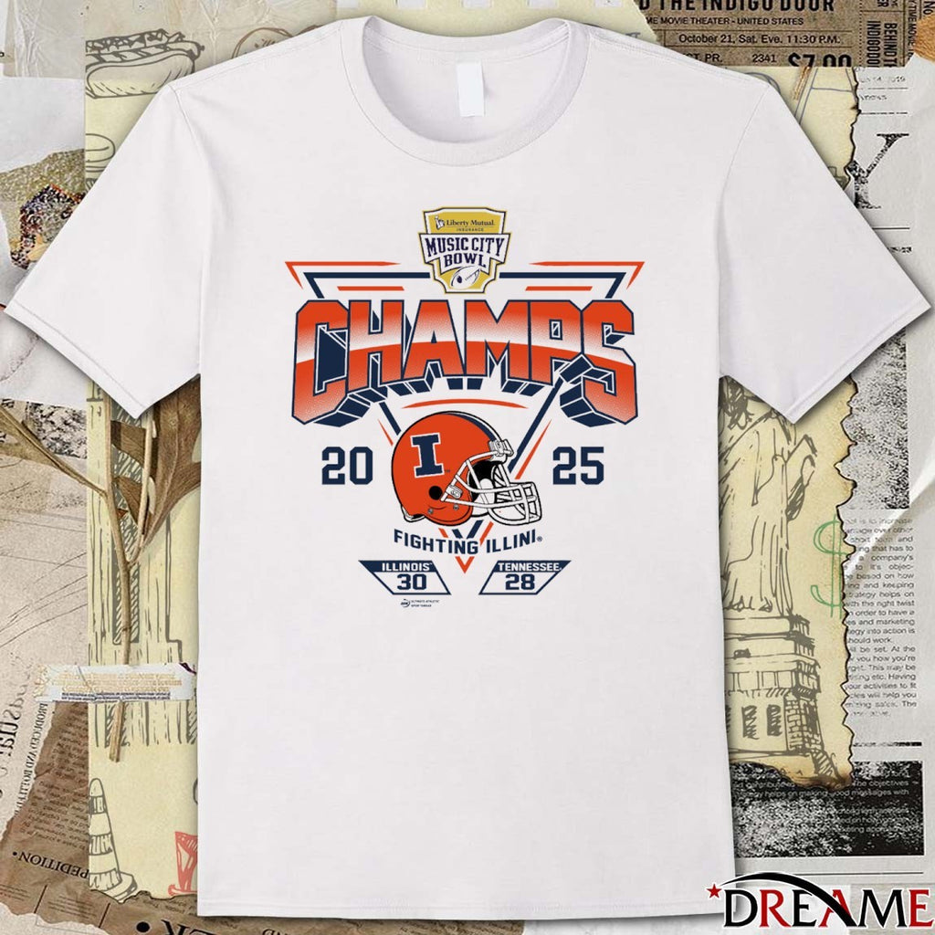 2025 Transperfect Music City Bowl Illinois Champs Score Vs Tennessee 30 -28 t-shirt