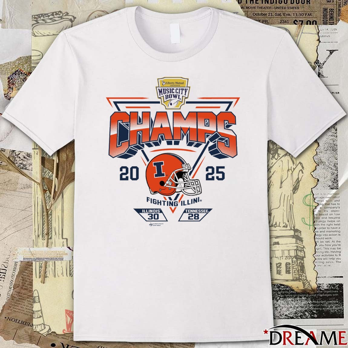 2025 Transperfect Music City Bowl Illinois Champs Score Vs Tennessee 30 -28 t-shirt