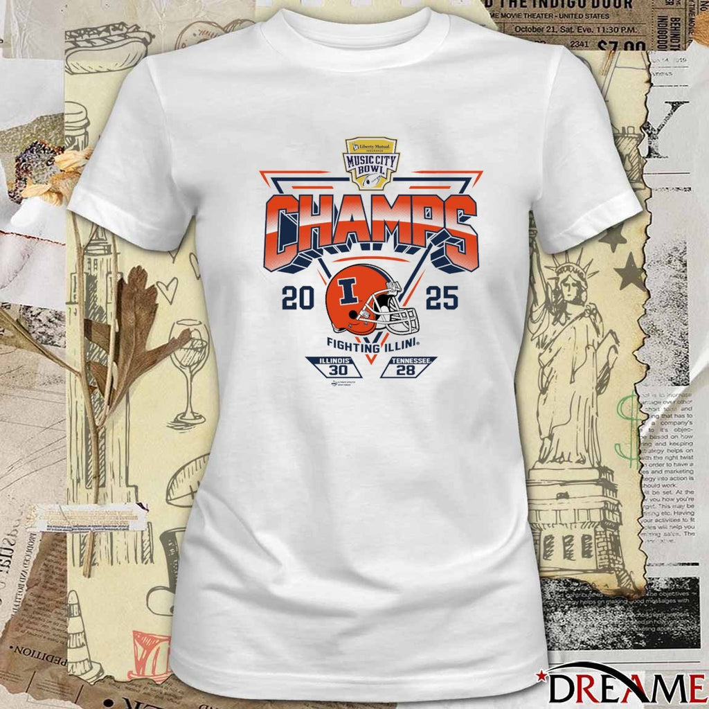 2025 Transperfect Music City Bowl Illinois Champs Score Vs Tennessee 30 -28 t-shirt