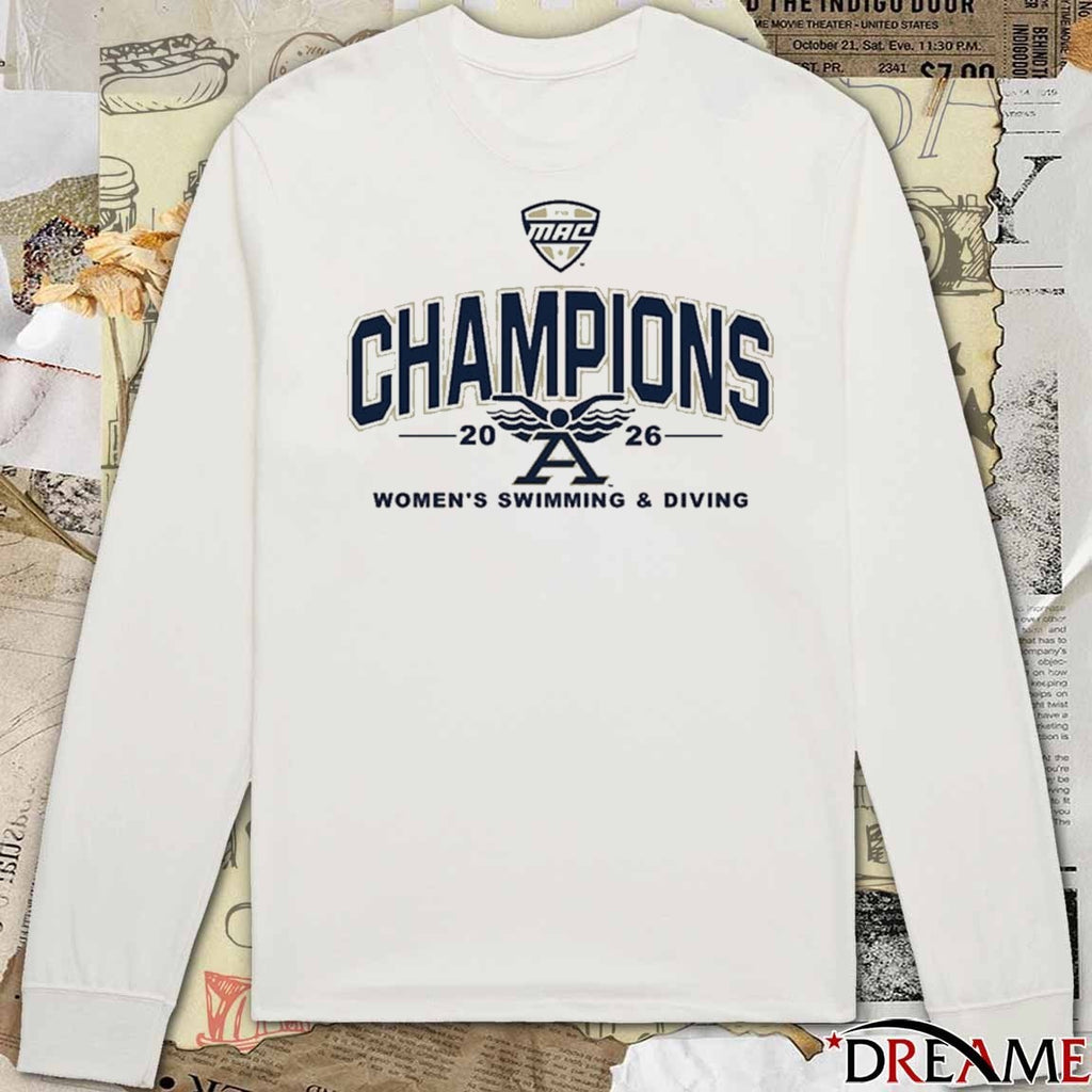 2026 Akron Zips MAC 2026 Women’s Swimming and Diving Champions White t-shirt