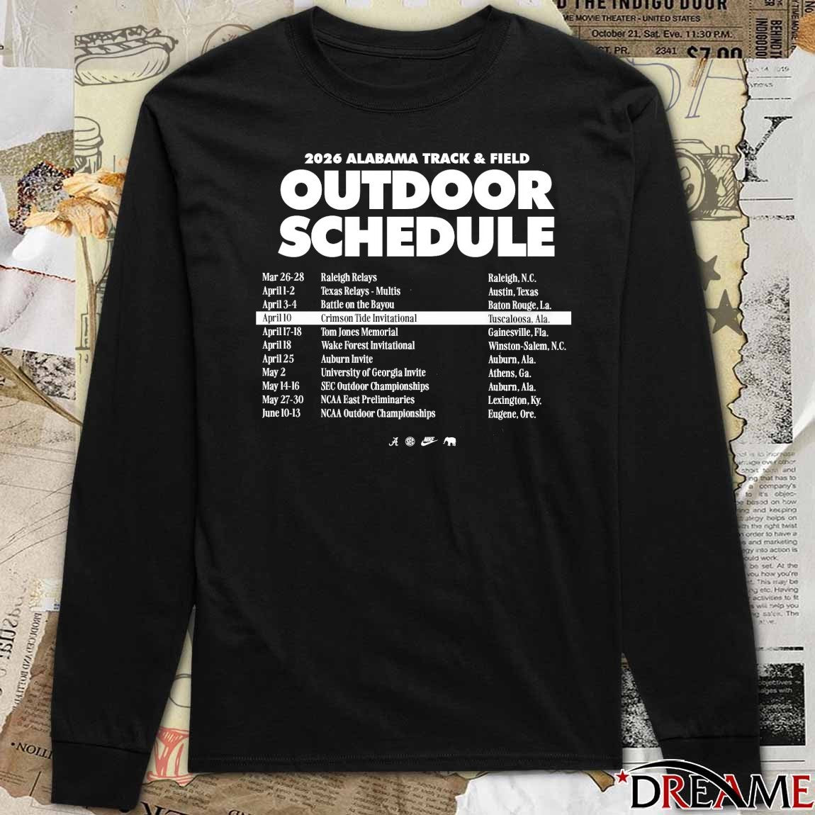 2026 Alabama Track And Field Outdoor Schedule t-shirt