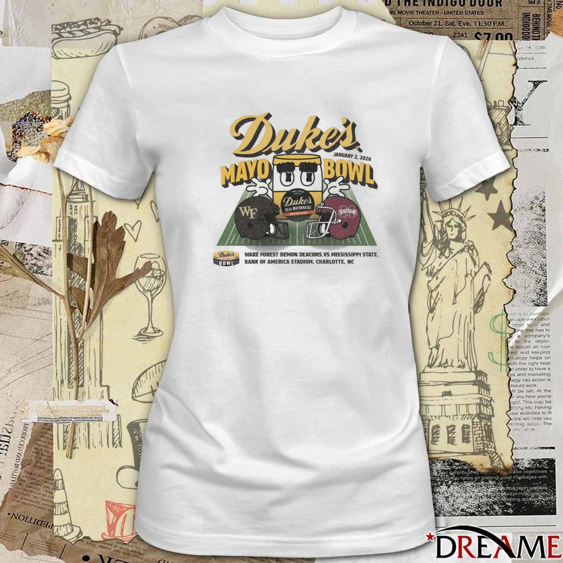 2026 Duke’s Mayo Bowl 2-Team Wake Forest Demon Deacons vs. Mississippi State Bulldogs Jan 2 Helmets t-shirt