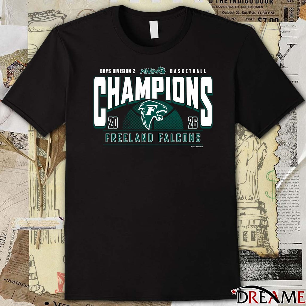 2026 MHSAA Boys Basketball D2 Champions Freeland Falcons t-shirt