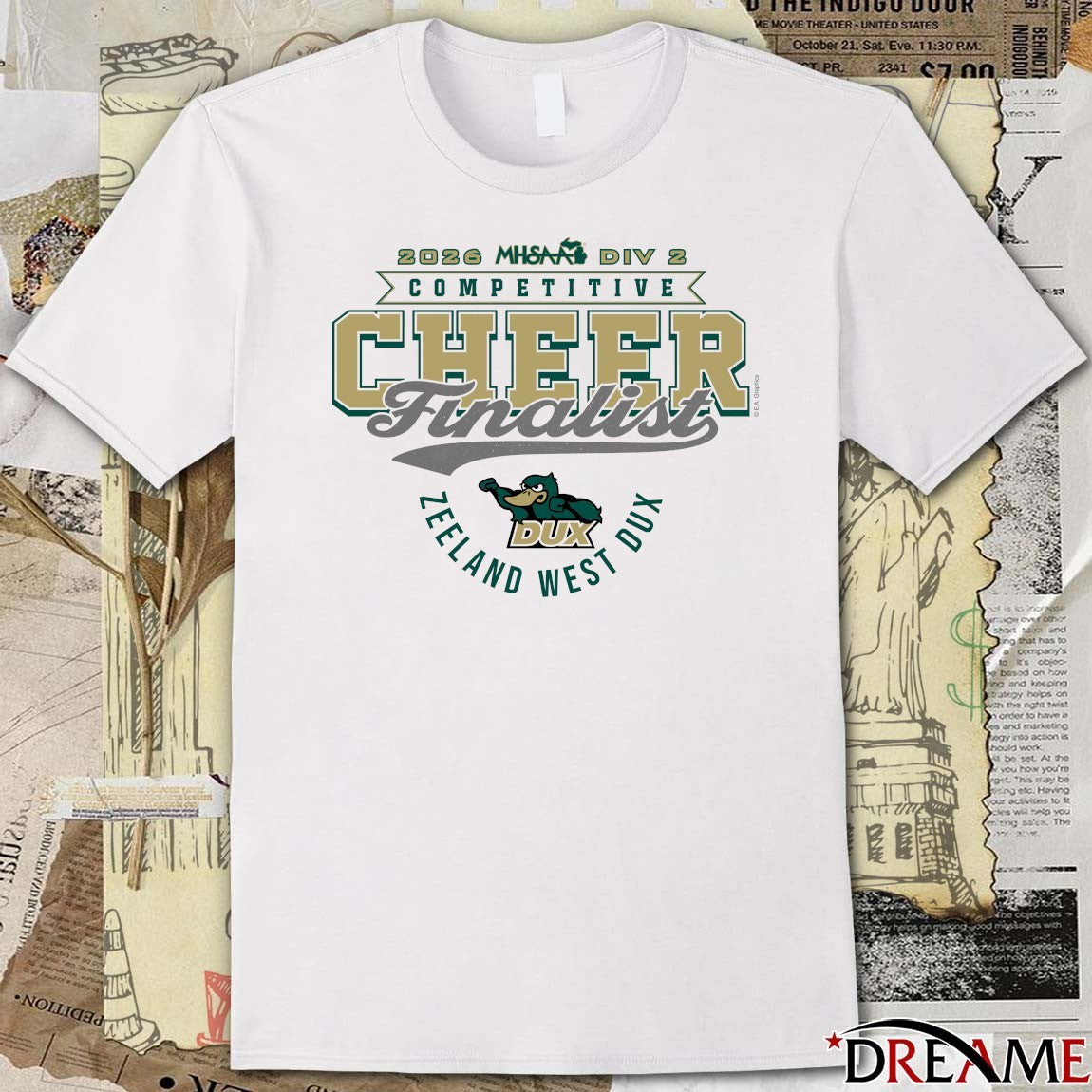 2026 MHSAA Competitive Cheer D2 Finalist Zeeland West Dux t-shirt