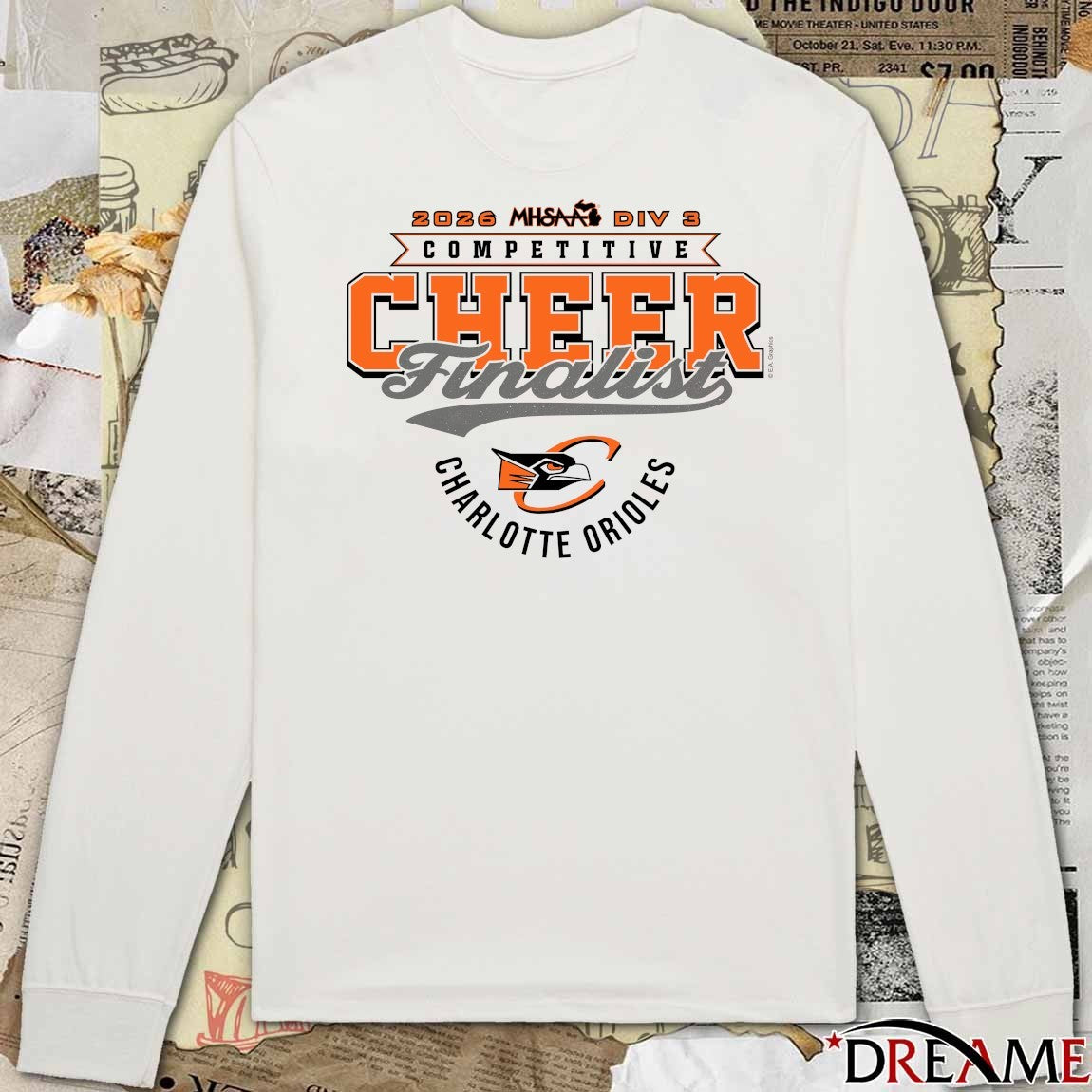 2026 MHSAA Competitive Cheer D3 Finalist Charlotte Orioles t-shirt