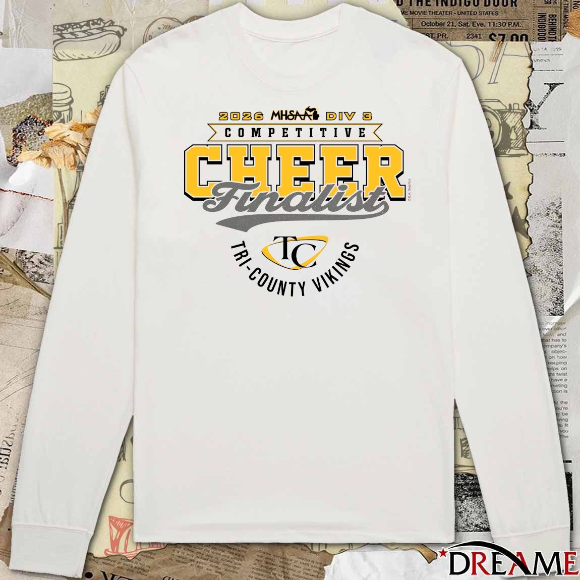 2026 MHSAA Competitive Cheer D3 Finalist Tri-County Vikings t-shirt