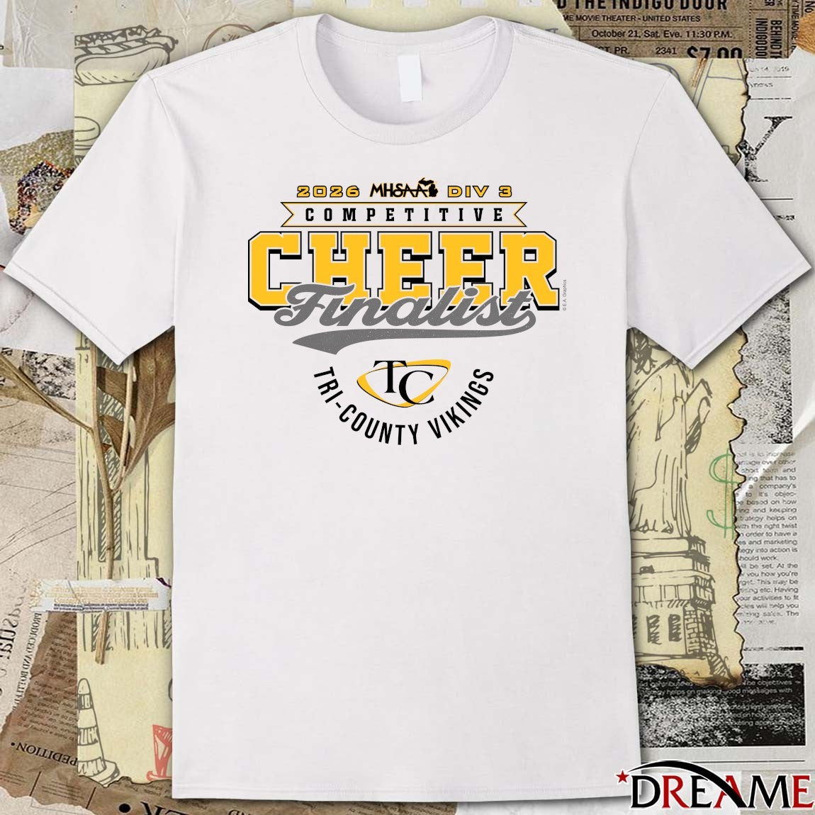 2026 MHSAA Competitive Cheer D3 Finalist Tri-County Vikings t-shirt