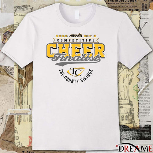 2026 MHSAA Competitive Cheer D3 Finalist Tri-County Vikings t-shirt