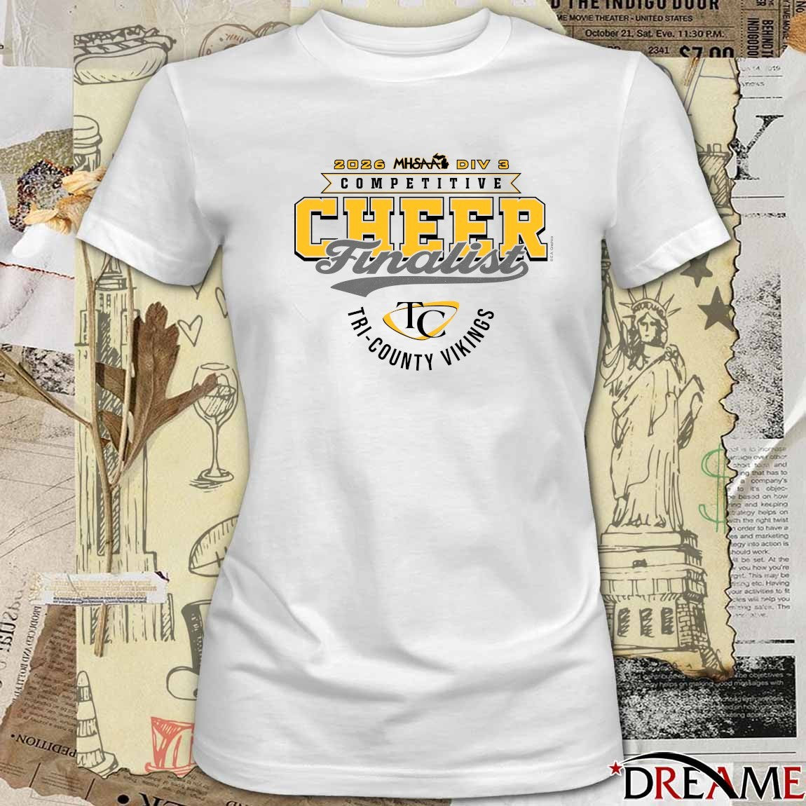 2026 MHSAA Competitive Cheer D3 Finalist Tri-County Vikings t-shirt