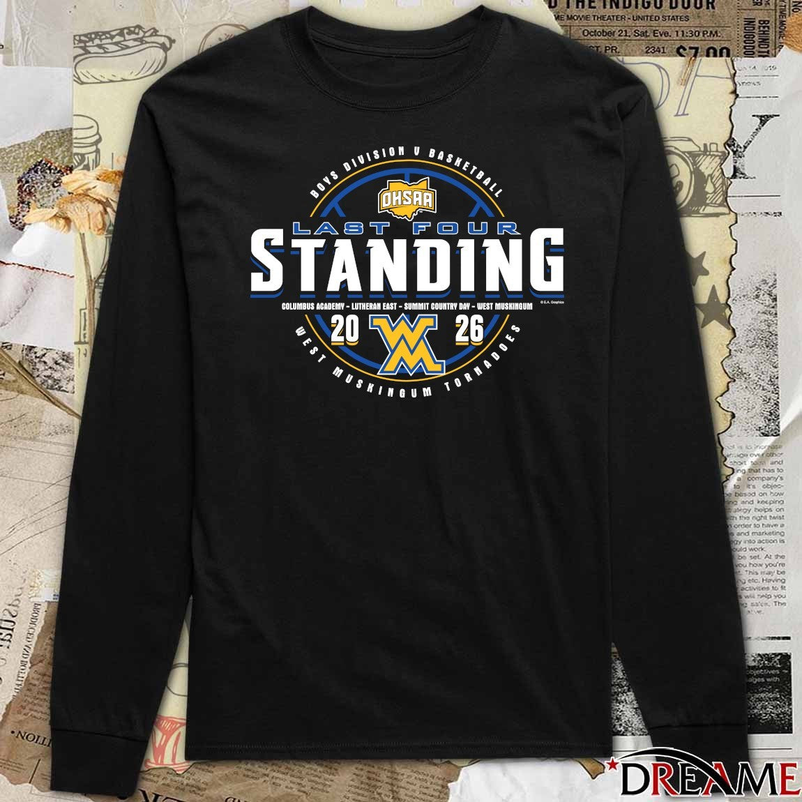 2026 OHSAA Boys Basketball D5 Last Four Standing West Muskingum Tornadoes t-shirt