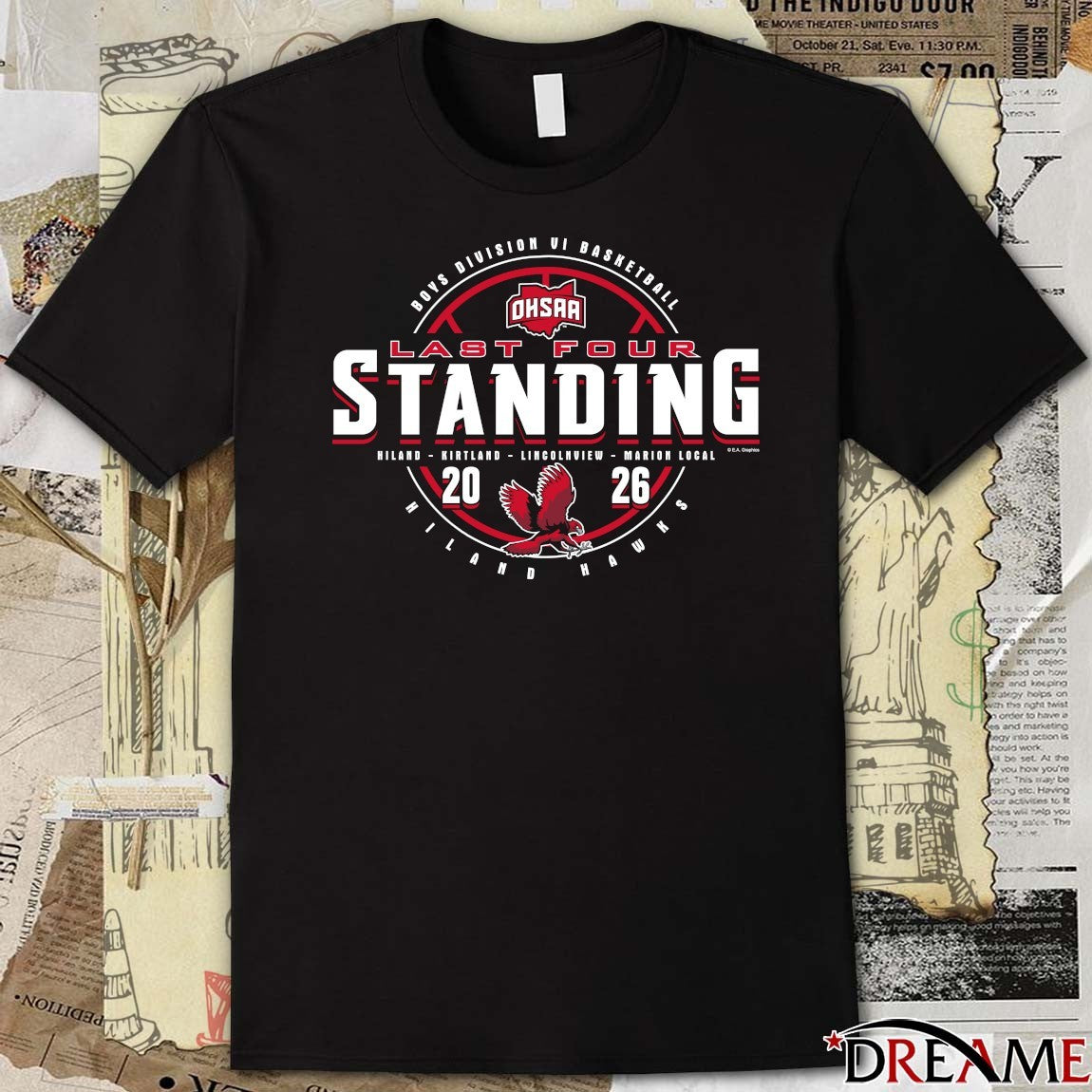 2026 OHSAA Boys Basketball D6 Last Four Standing Hiland Hawks t-shirt