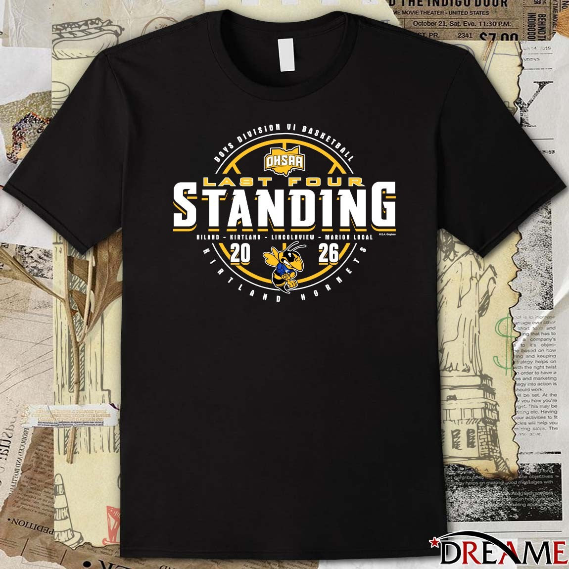 2026 OHSAA Boys Basketball D6 Last Four Standing Kirtland Hornets t-shirt