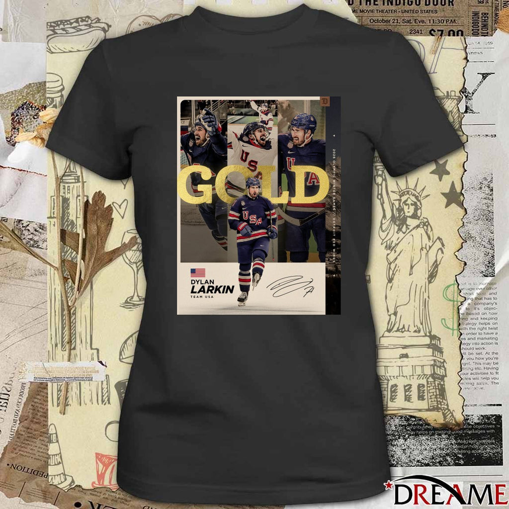 2026 Olympic Winter Games Detroit Red Wings Dylan Larkin Team USA Gold Medal Signature t-shirt