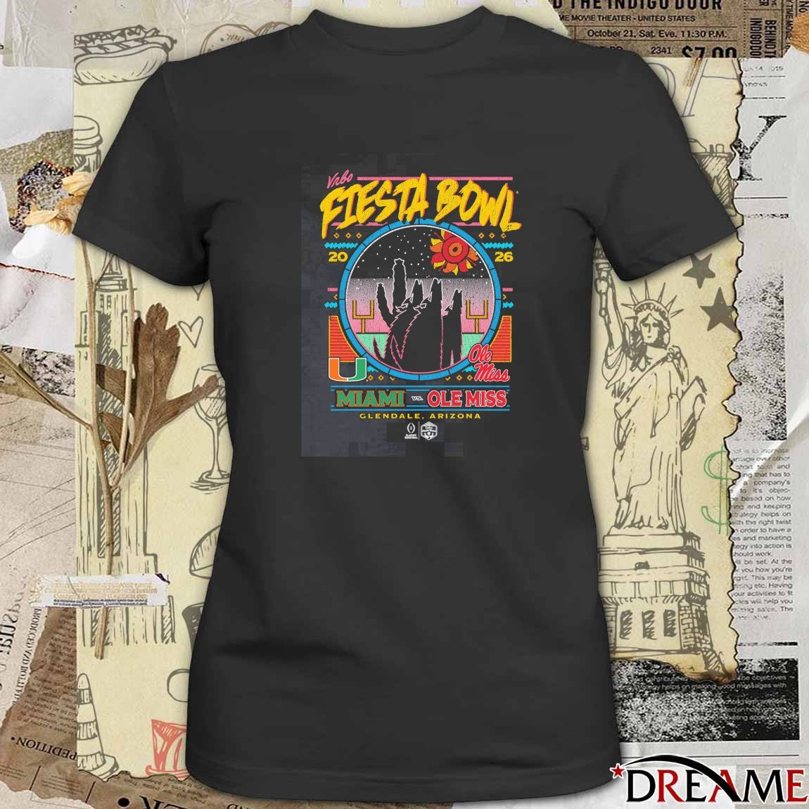 2026 Vrbo Fiesta Bowl Miami Vs Ole Miss Matchup CFP Semifinal Neon Nightfall Glendale AZ t-shirt