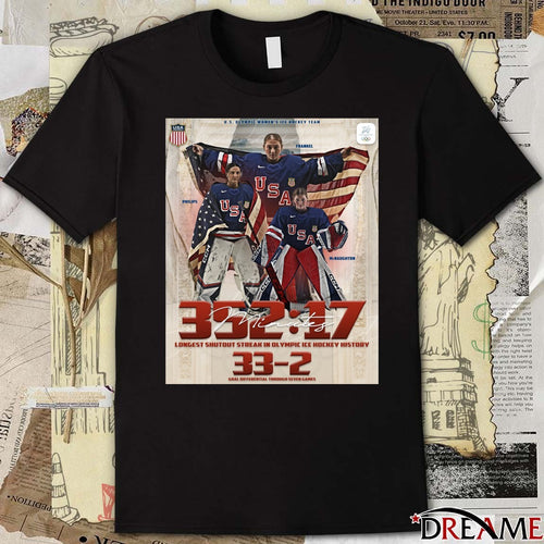 352 Minutes And 17 Seconds Longest Shutout Streak In Olympic Ice Hockey History 33-2 Goal Differential Through Seven Games t-shirt