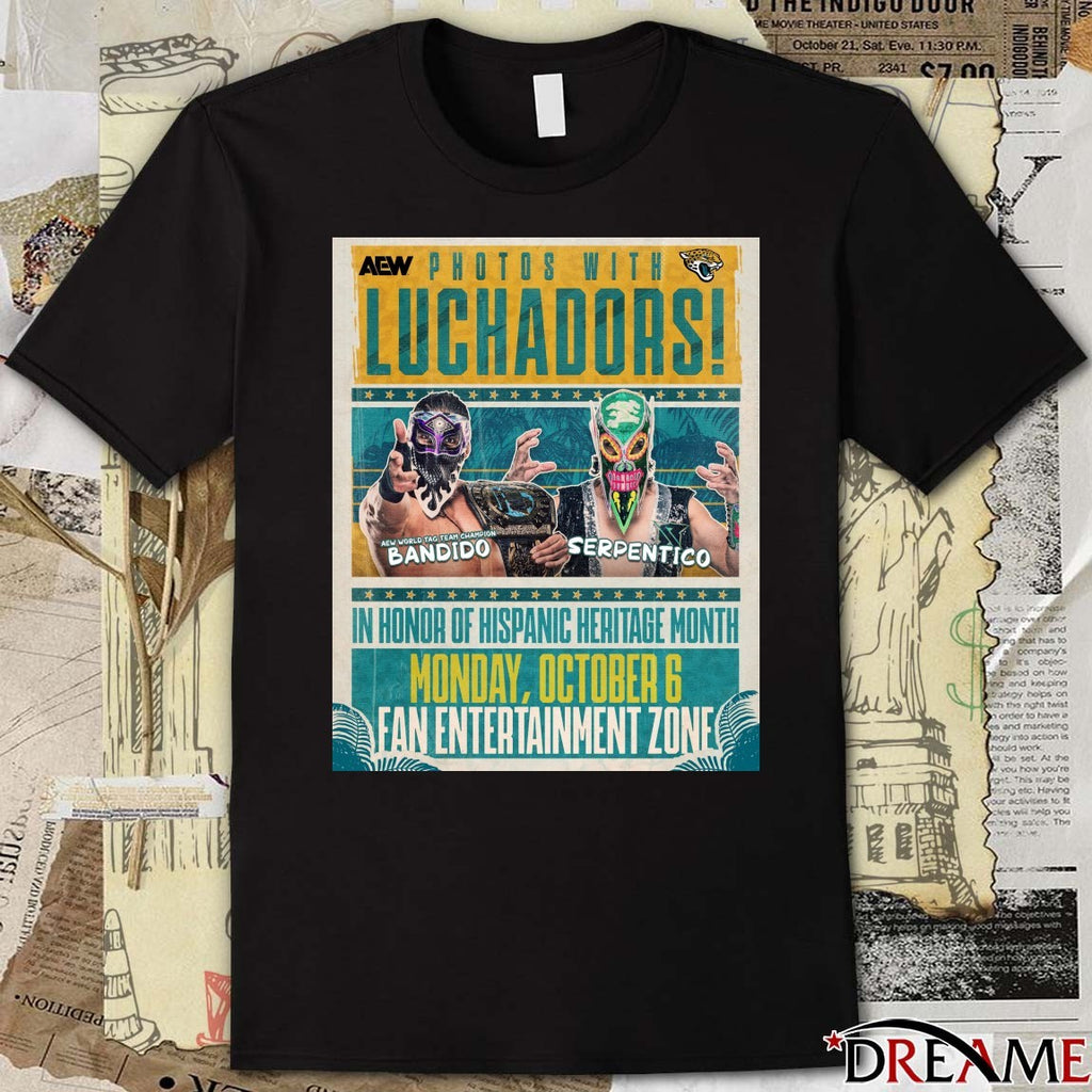 AEW Bandido Vs Serpentico Photos with Luchadors In Honor Of Hispanic Heritage Month October 6 2025 Fan Entertainment Zone Poster t-shirt