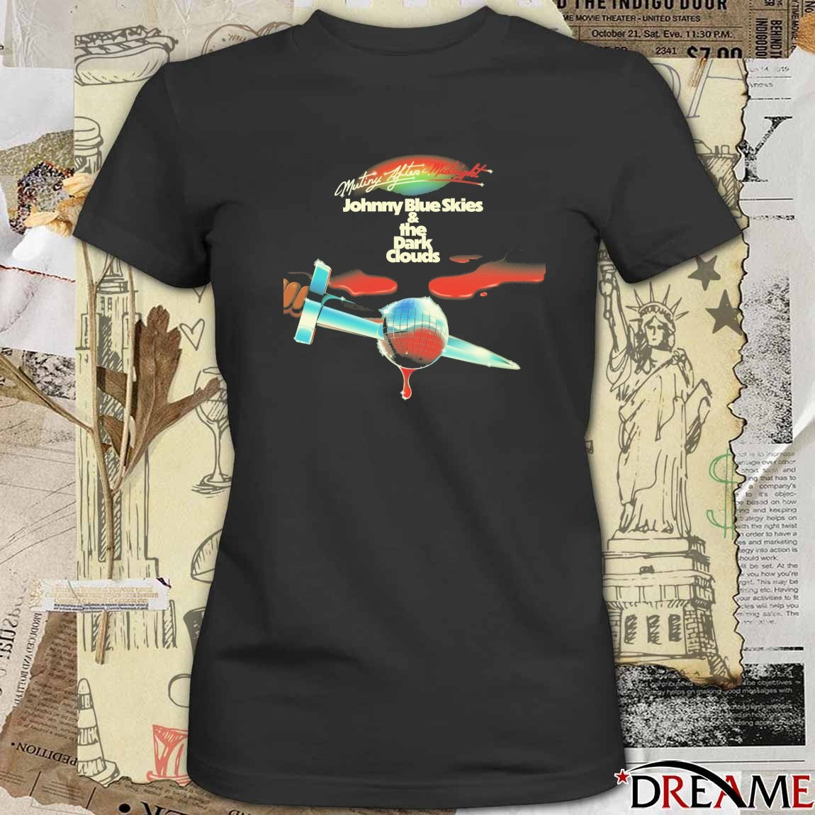 Album Cover Mutiny After Midnight By Johnny Blue Skies and The Dark Clouds t-shirt