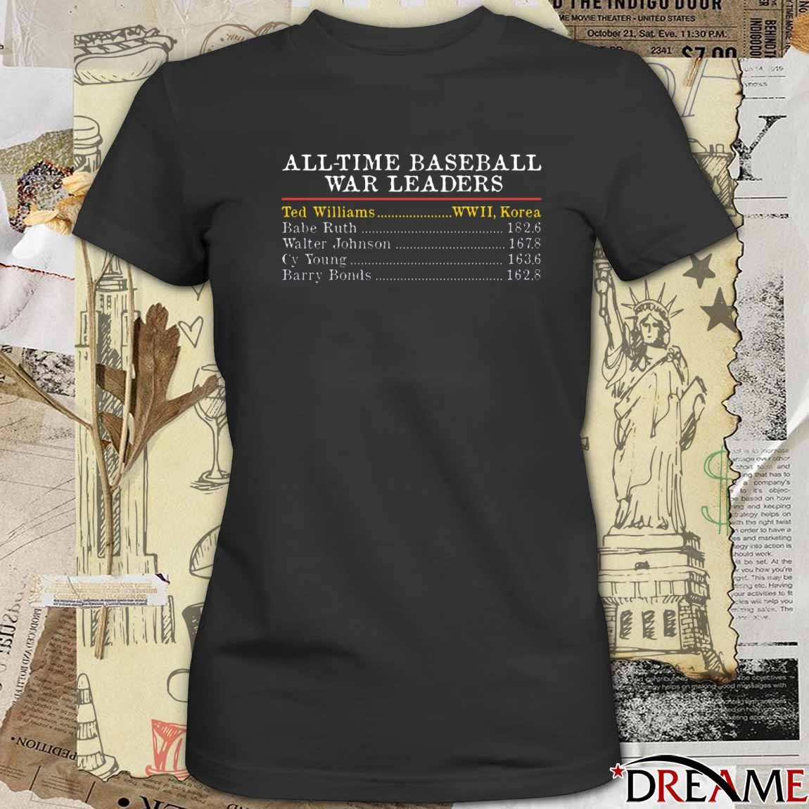 All-Time Baseball War Leaders Ted Williams WWII Korea Boston Red Sox t-shirt