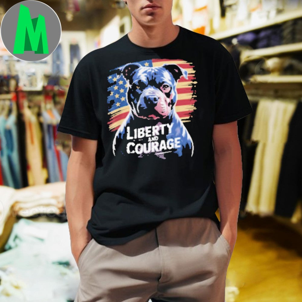 American Pitbull Terrier USA Flag Patriotic 4th of July Dog Tee Shirt