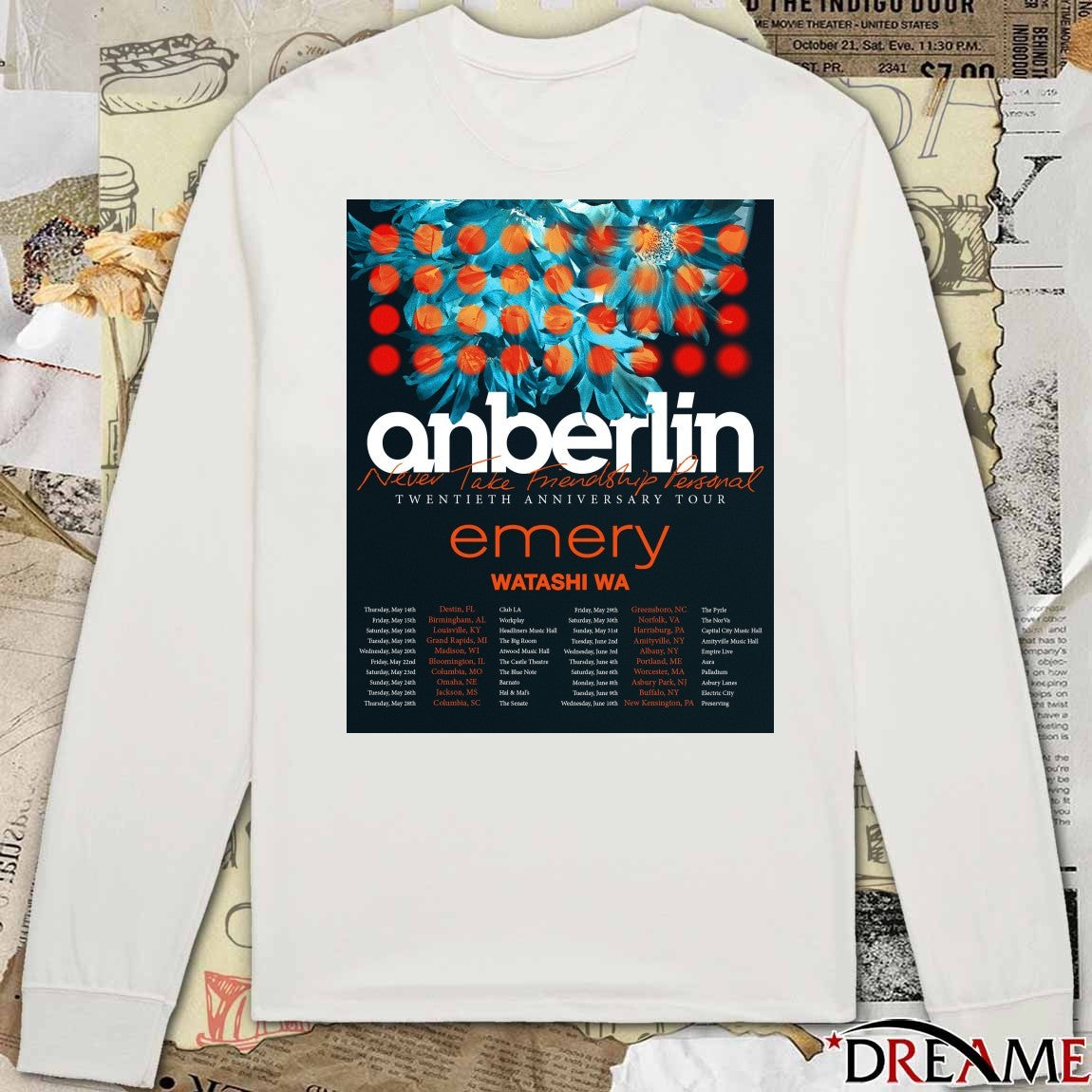 Anberlin Never Take Friendship Personal Twentieth Anniversary Tour 2026 Poster t-shirt