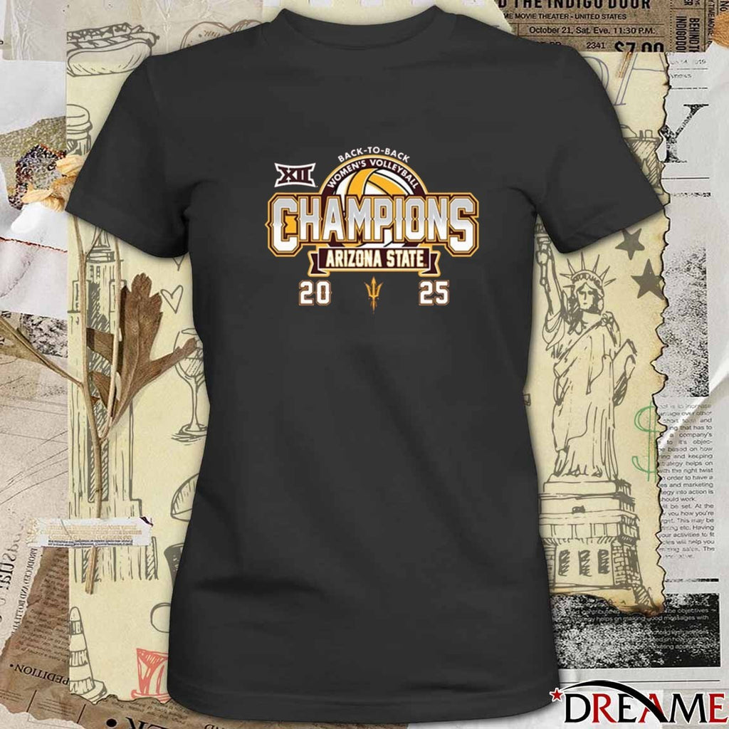 Arizona State Sun Devils 2025 Big 12 NCAA Volleyball Champions Back-To-Back t-shirt
