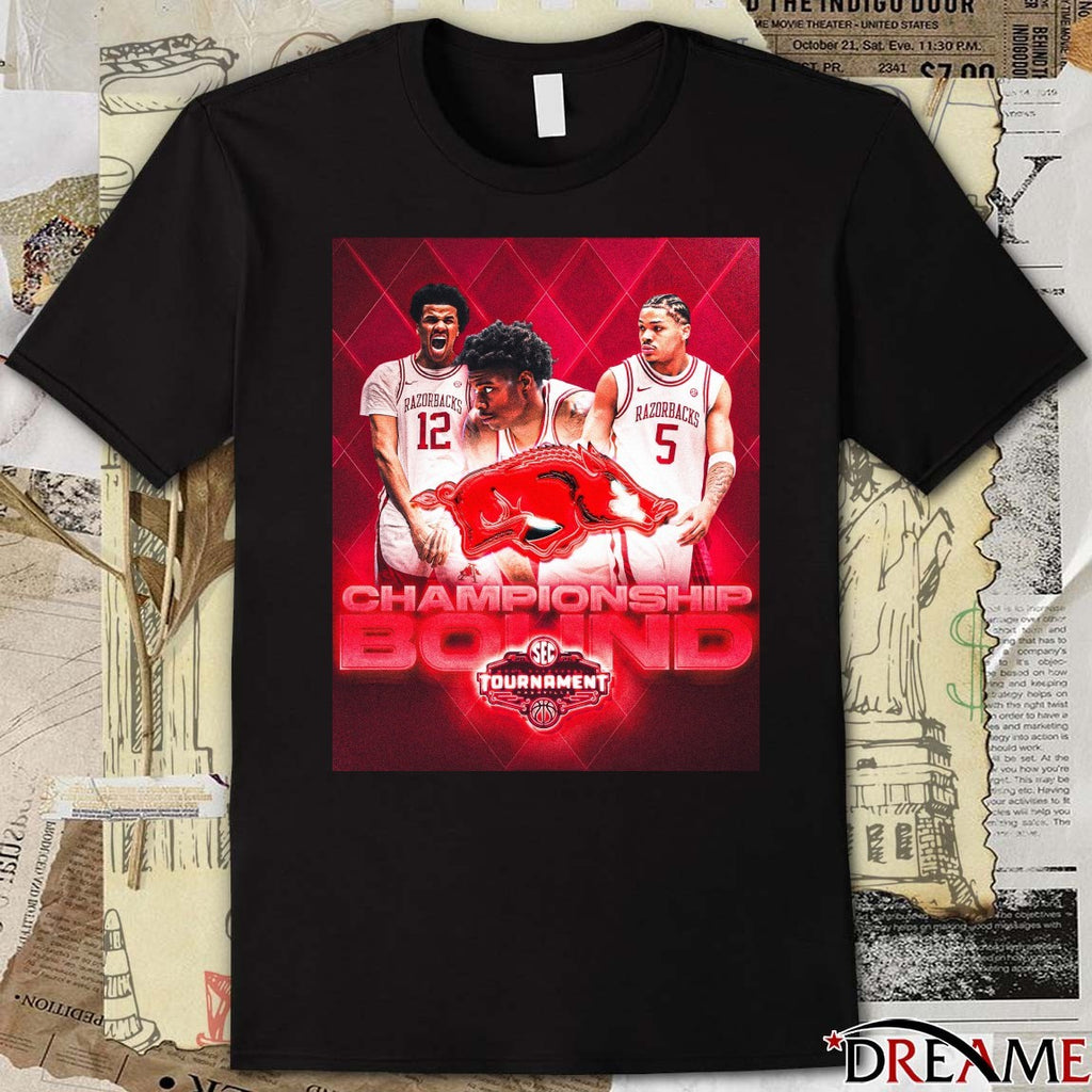 Arkansas Razorbacks 2026 Men’s Basketball Tournament Championship Game Bound Poster t-shirt