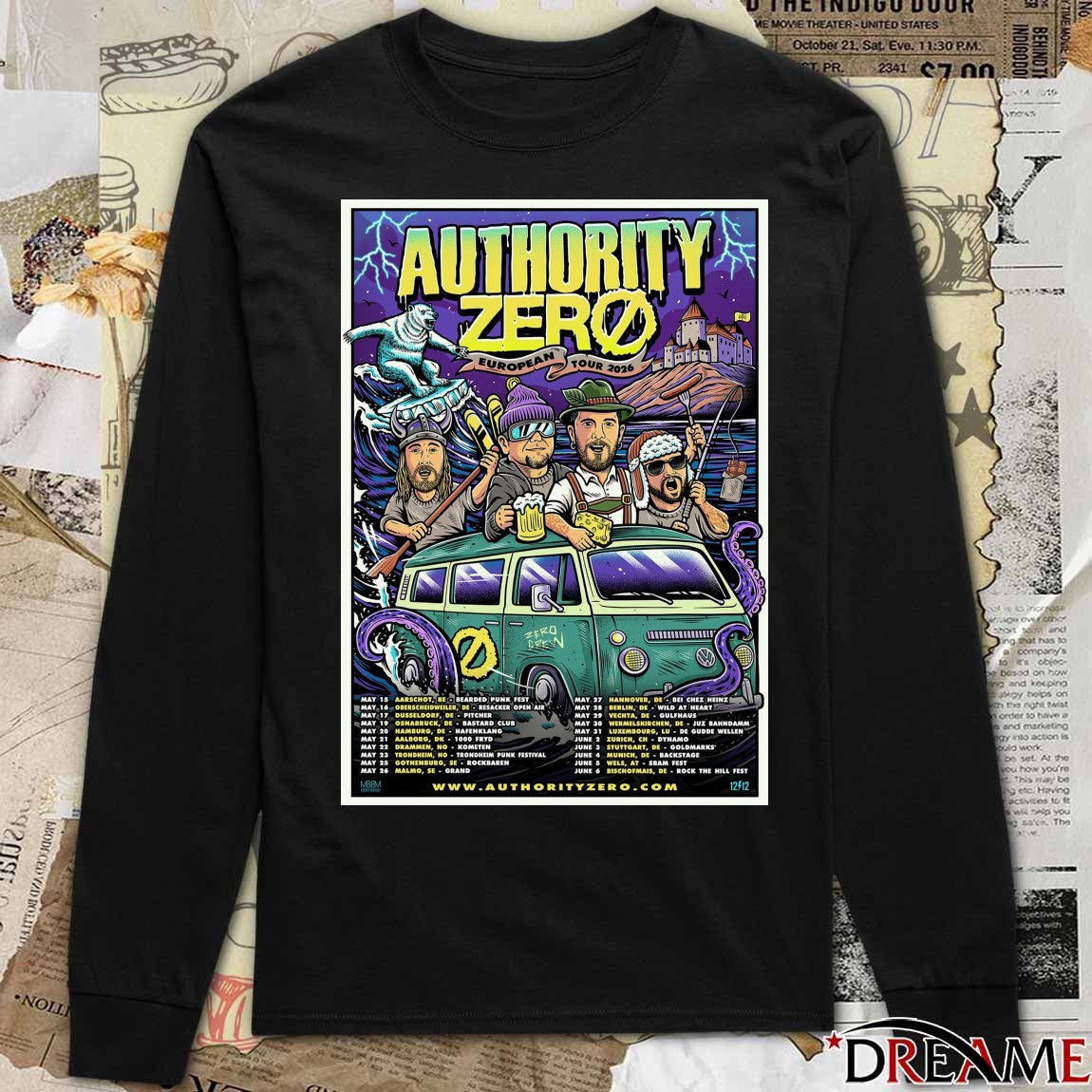 Authority Zero European Tour 2026 May – June Poster t-shirt