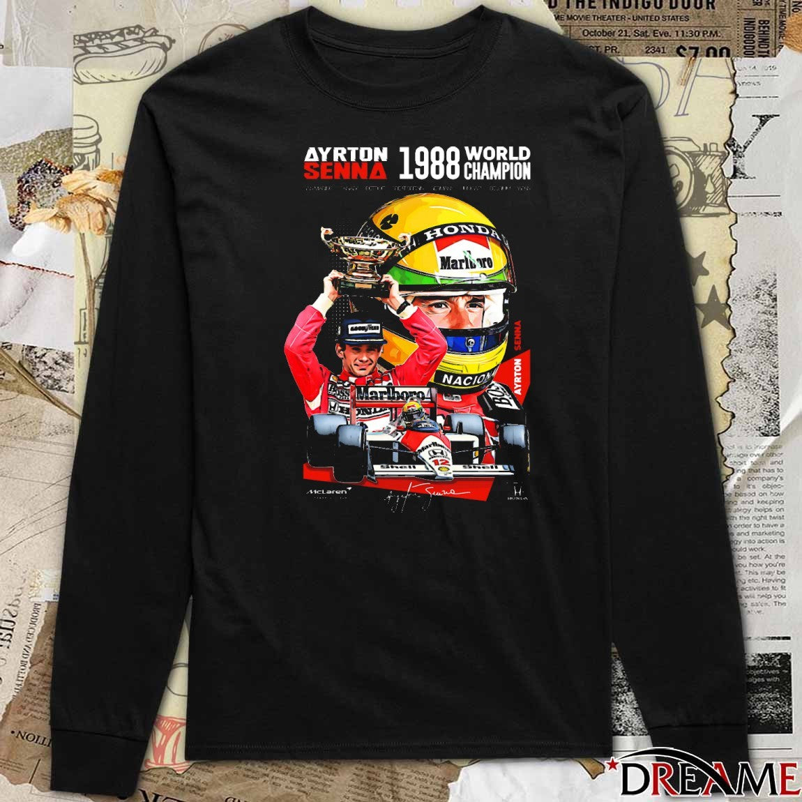 Ayrton Senna’s 1988 Champion San Marino Canada Detroit Great Britain Germany Hungary Belgium Japan Signature t-shirt