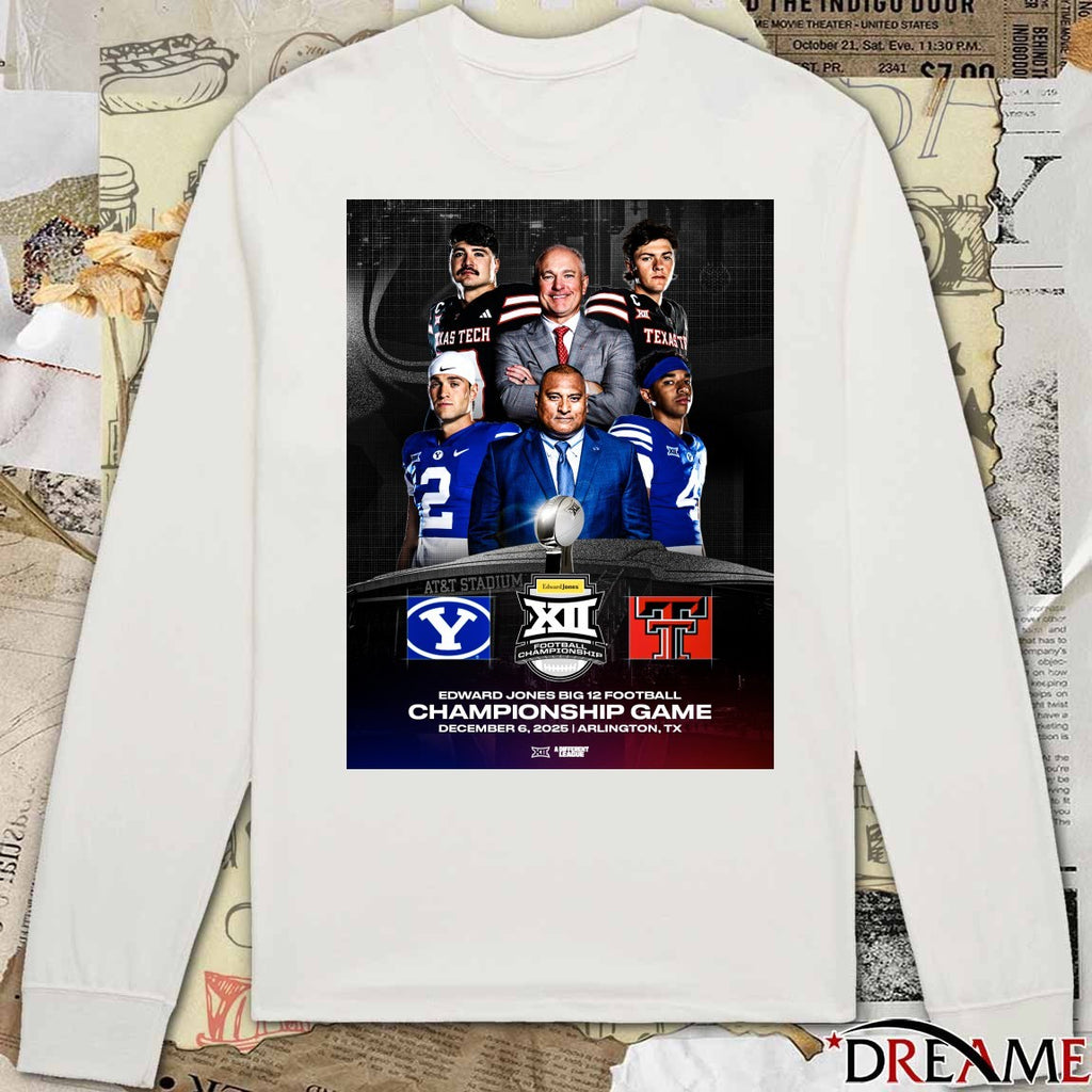 BYU Cougars Vs Texas Tech Red Raiders 2025 Edward Jones Big 12 Football Championship Poster t-shirt