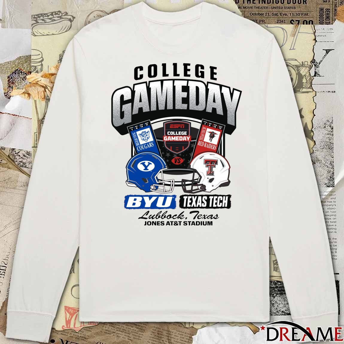 BYU Cougars Vs Texas Tech Red Raiders ESPN College GameDay Ticket Jones AT&T Stadium t-shirt