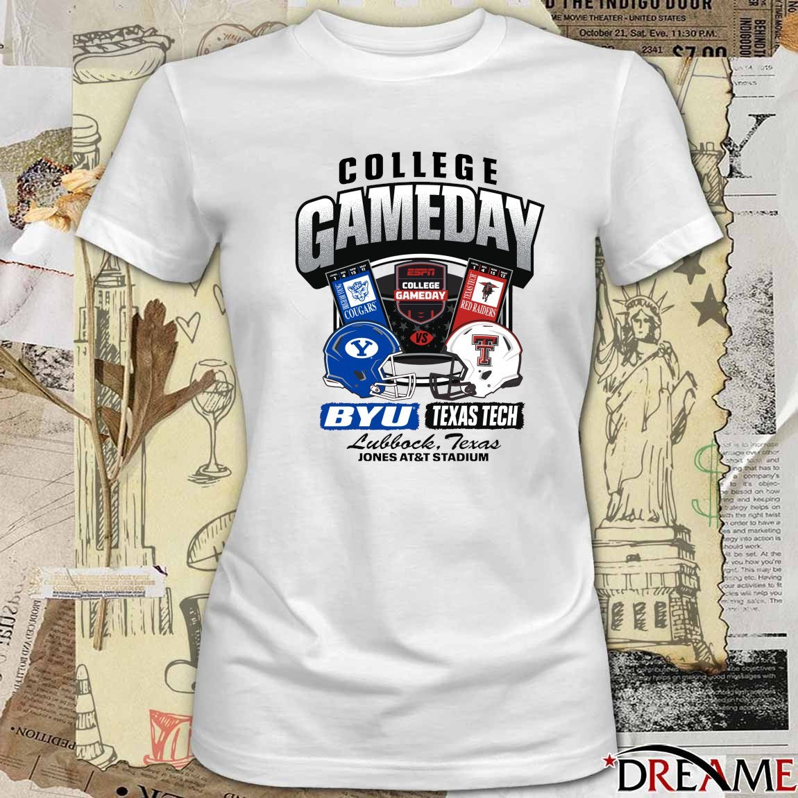 BYU Cougars Vs Texas Tech Red Raiders ESPN College GameDay Ticket Jones AT&T Stadium t-shirt