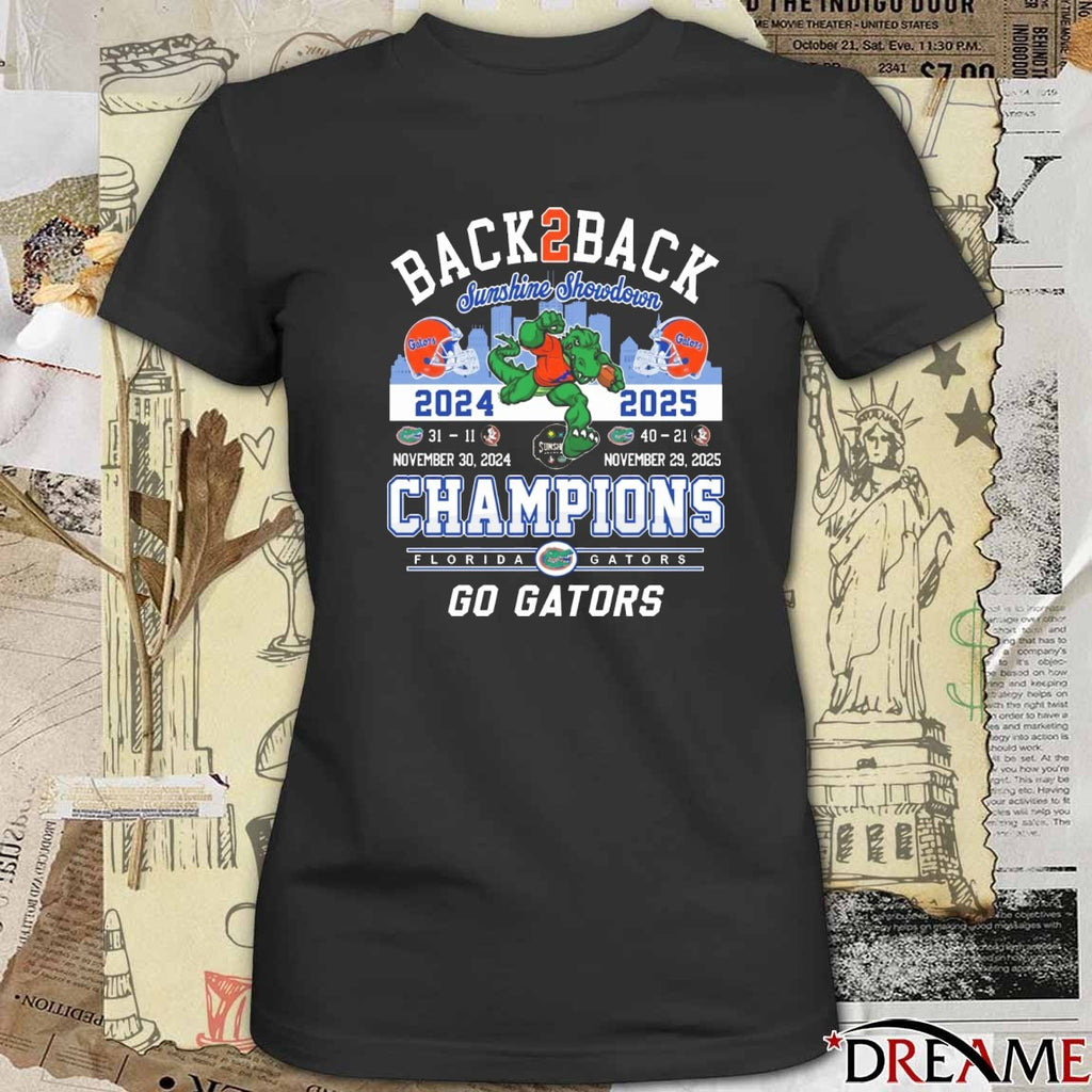 Back 2 Back Florida Gators Beat Seminoles Again Sunshine Showdown 2025 Champions Go Gators t-shirt